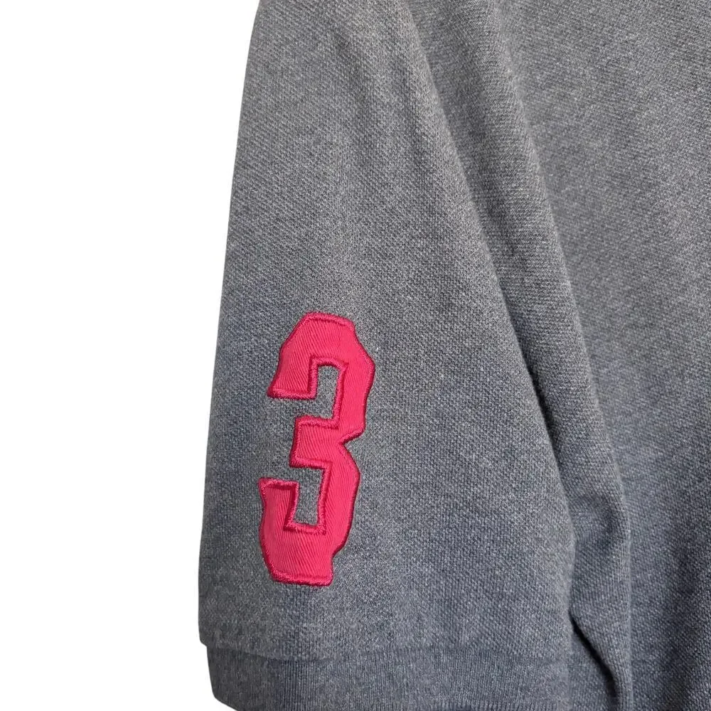 US Polo Assn Gray Polo ShirtMens Medium Red Logo Number 3 Patch Y2K preppy